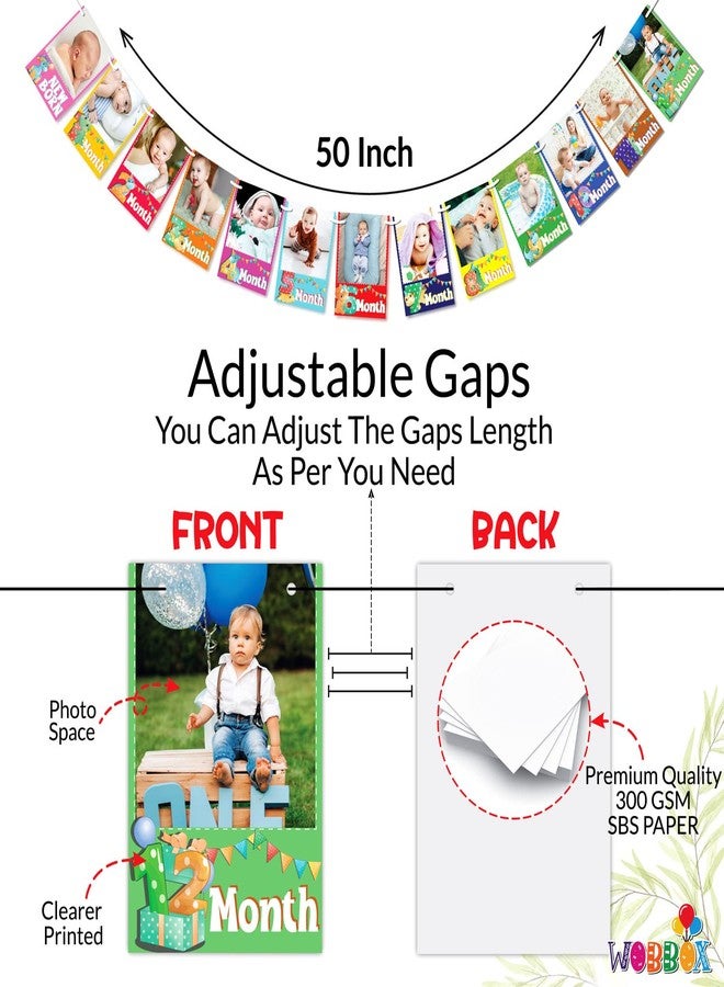 WOBBOX Photo Banner Dino Theme 1 to 12 Month Banner, Photo Banners for First Birthday, Photo Banner New Born to 12 Months - Image 3